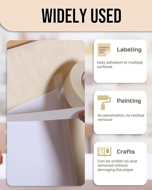 Lichamp Masking Tape 1 inch, 24 Pack General Purpose Beige Masking Tape White Masking Paper, 1 inch x 55 Yards x 24 Rolls (1320 Total Yards)