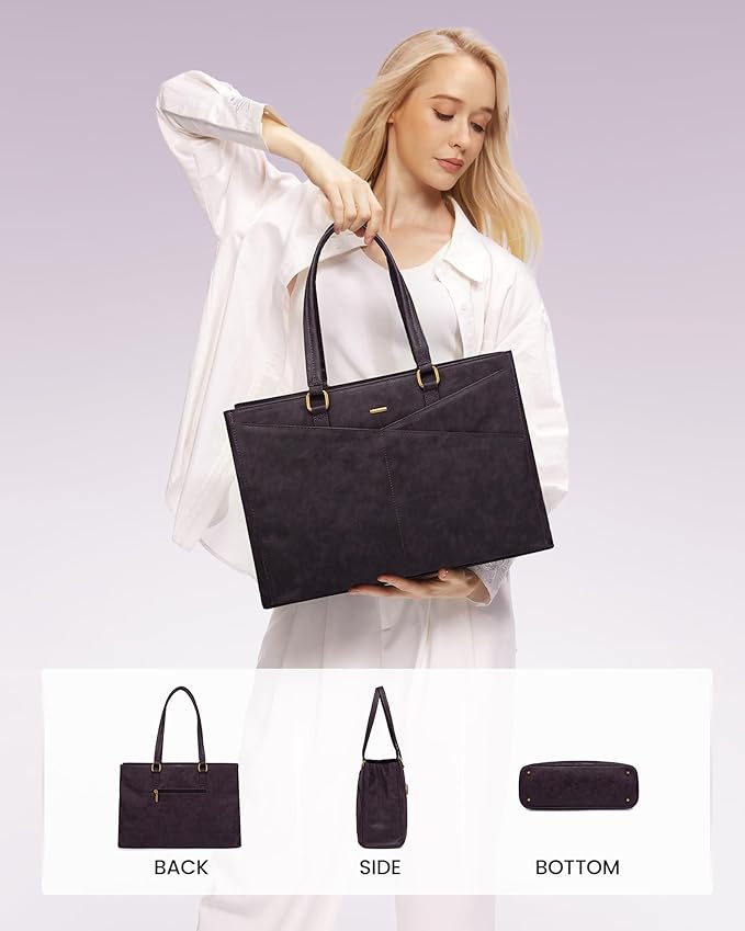 LOVEVOOK Laptop Bag for Women,15.6 Inch Laptop Tote Bag for Women,Vintage Leather Work Tote Bags Computer Teacher Bag,Waterproof Business Bag Office Briefcase