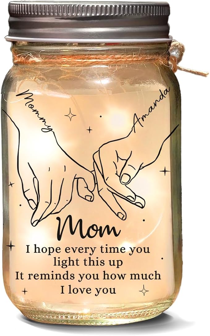 Mom, The Heart Of The Family Personalized Mason Jar Light, Mothers Day Birthday Gifts for Mom Grandma Sister Family, Mother Daughter Gifts for Her, Centerpiece Table Decorations