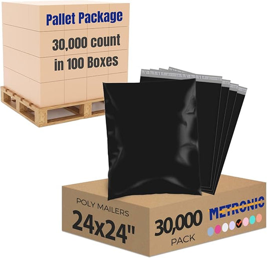 Metronic Poly Mailers 24x24 30000 Pack, Large Shipping Bags for Clothing Packaging Bags, Self Seal Shipping Envelopes for Business, Tear-resistant Mailing Bag Mailing Envelopes, Black