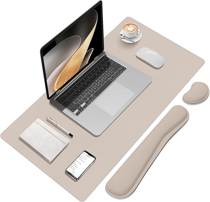 Mouse Pad and Keyboard Wrist Rest, Large Keyboard and Mouse Pad Set, Ergonomic Mousepad with Wrist Rest, Non-Slip Desk Mat Protector for Office, Home (31.5×15.7 Inches, Cream Powder)