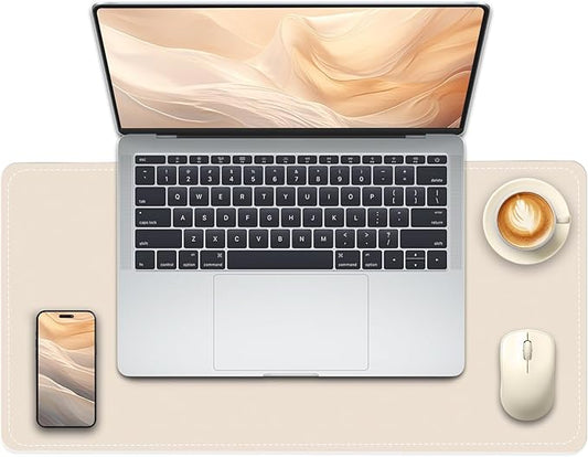 Non-Slip Desk Pad, 24" x 14" Large Mouse Pad, PU Leather Desk Mat with Suede, Laptop Desk Pad, Waterproof Keyboard Pad, Desk Blotter for Office/Home/Decor (Apricot)