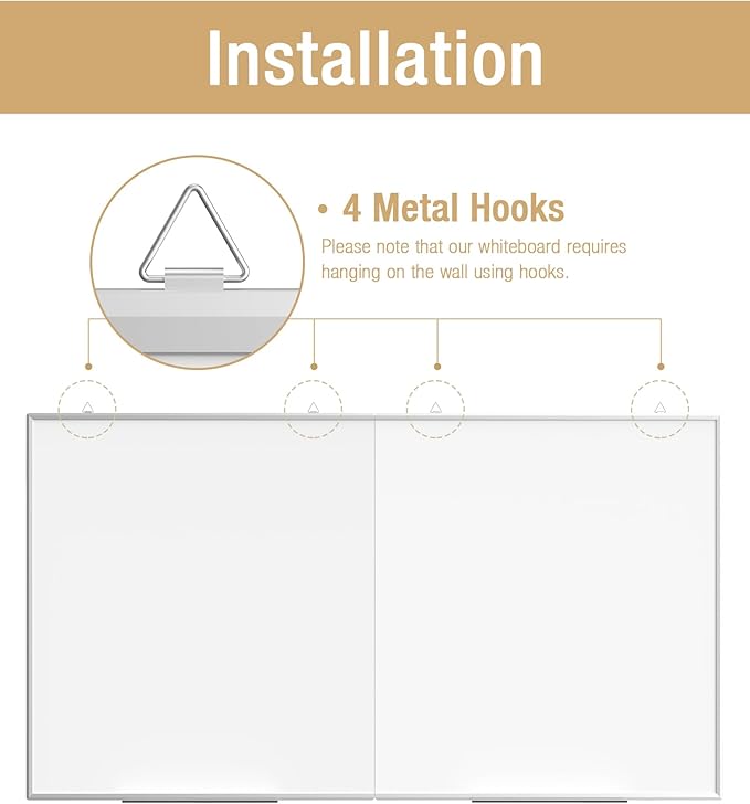 60"X 40" Large Magnetic Dry Erase Whiteboard, Wall Hanging Board with 8 Pens & 4 Dry Erasers & 30 Magnets, Sliver Aluminum Frame White