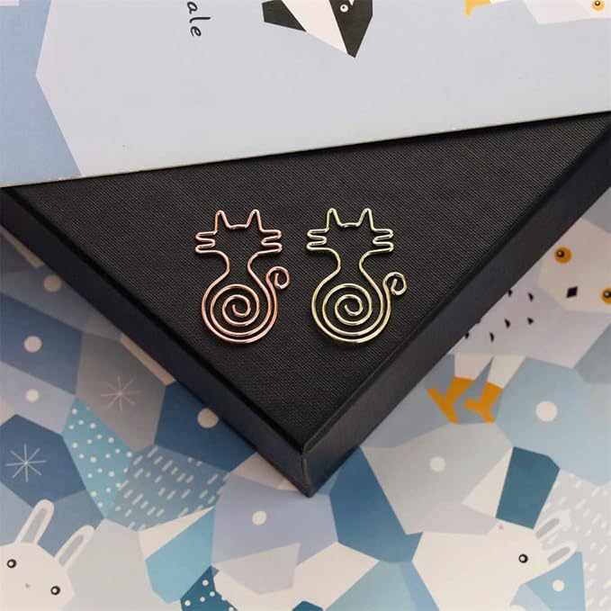 OWLFAVO 40pcs Cat Shape Paper Clips with Clear Box, Rose Gold and Yellow Gold, Funny Cute Paperclips Bookmarks Planner Clips for Fun Office Supplies School Gifts Wedding Decoration