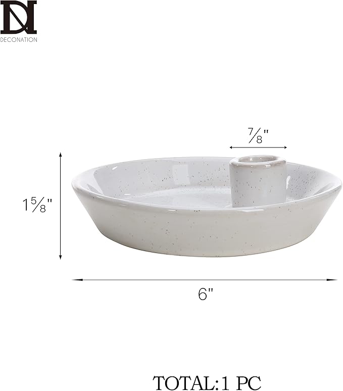 DN DECONATION White Ceramic Candle Holders, Modern Candlestick Holder with Tray, Boho Candle Holder, Unique Round Stoneware Candle Holder for Taper Candles, Halloween Christmas Fall Decor