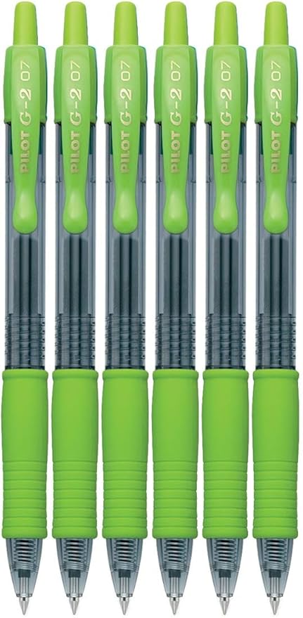 G2 Retractable Premium Gel Ink Roller Ball Pens Fine Point Fine Point (.7mm) Lime Ink 6-pk; Refillable & Premium Comfort Grip Bundle with Plastic Reusable Pouch