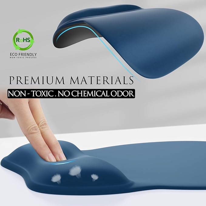 MROCO Ergonomic Mouse Pad with Gel Wrist Rest, Comfortable Mousepad with Smooth Wrist Support Surface and Non-Slip PU Base for Pain Relief, Computer, Laptop, Office & Home, 9.4 x 8.1 in, Navy Blue