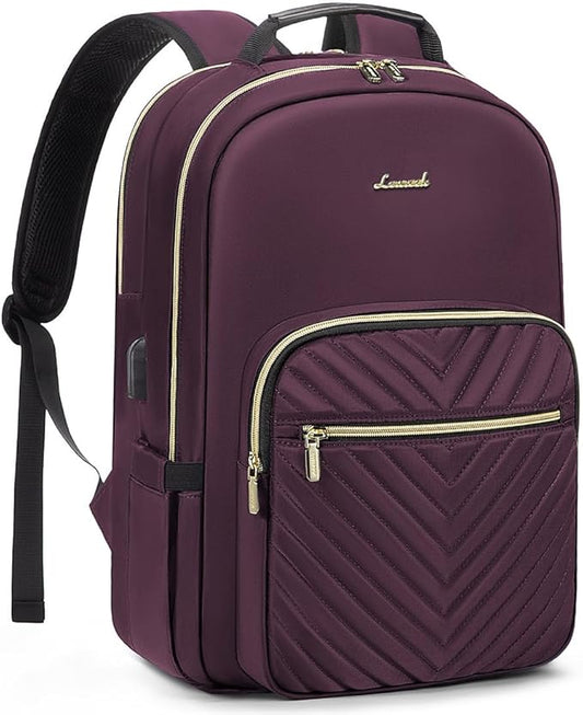 LOVEVOOK Laptop Backpack for Women 15.6 inch,Cute Womens Travel Backpack Purse,Professional Laptop Computer Bag,Waterproof Work Business College Teacher Bag Carry on Backpack with USB Port,Deep Purple