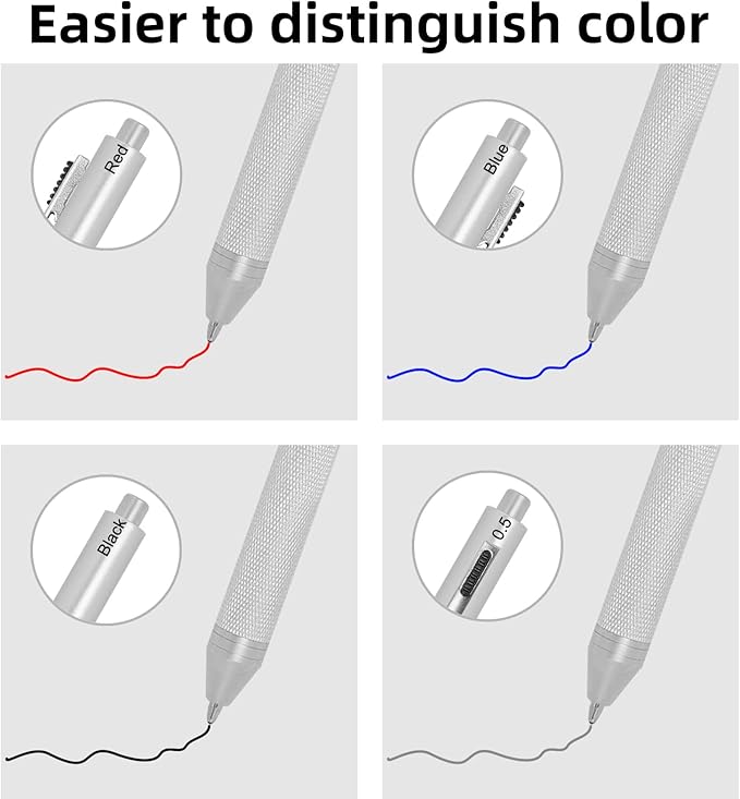 YOUMI Multicolor pen 4 in 1 Multifunction Pen with Metal Cased 0.5mm Mechanical Pencil Red Ballpoint Pen Blue BallpointPen and Black Ballpoint Pen Gift for Journaling (Rose gold)