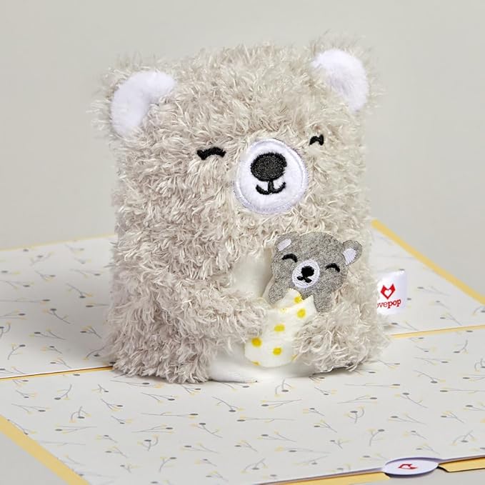 Lovepop Plushpop Soft Animal Pop-Up Card for Her and Him - 3D Bear Everyday Greeting Card for Boys, Girls, Men, Women - Love You Most - 6" x 8" Card - Gray
