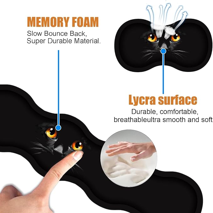 4 in 1 Ergonomic Keyboard Wrist Rest & Mouse Pad Wrist Rest Set, Large XXL Gaming Desk Mat 31.5"x 11.8" with Non-Slip Base, Memory Foam for Home Office Study Gaming, Black Cat Face