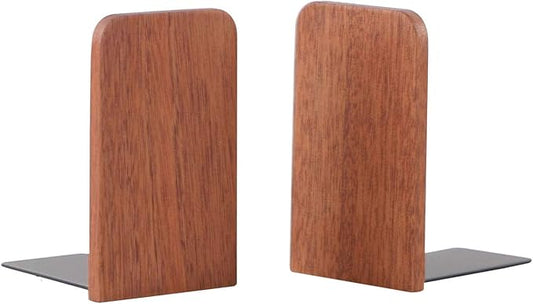 Muso Wood Book Ends for Shelves, Non-Slip Bookends, Heavy Duty Wooden Bookend Support for Books and Movies (Sapele 1 Pair)