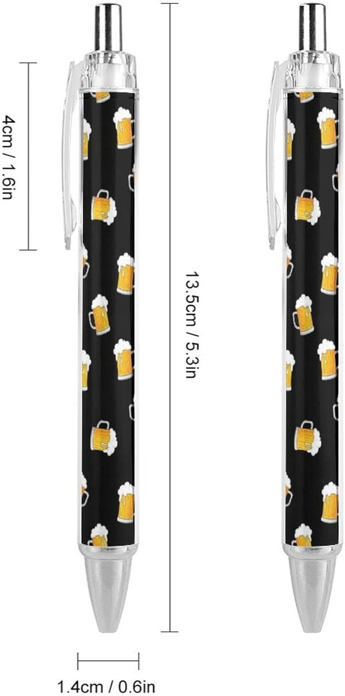 Cute Ballpoint Pens for Women, 0.5mm Refillable Black Ink Writing Pens with Comfortable Grip Beers Cartoon Pattern Yellow Black Ball Point Pen Writing Supplies 2 Pcs
