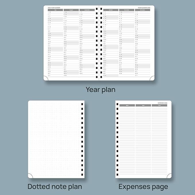POPRUN 2026 Planner (Medium Size 8.5'' x 6.25'' Wire-Bound Hard Cover) Daily Weekly and Monthly Calendar - Agenda 2026 (Jan.2026-Dec.2026) with Hourly Schedule, Monthly Tabs - Navy Blue