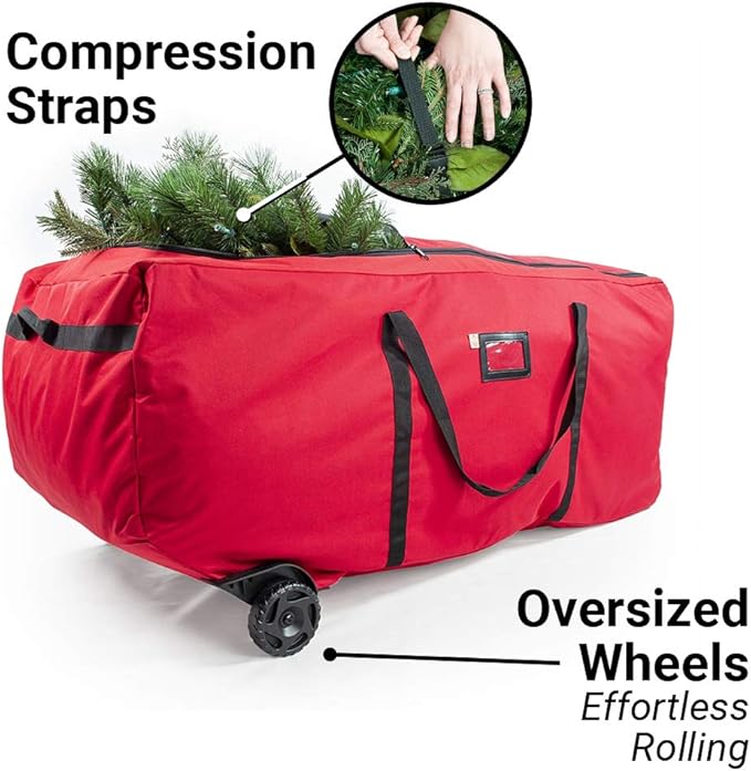 [Rolling Duffle Bag Tree Storage Bag] - Big Wheeled 9 Foot Christmas Tree Storage Bag for Artificial Trees up to 9 Feet Tall - Compression Straps to Secure Your Tree | EZ Roller by Santa's Bags