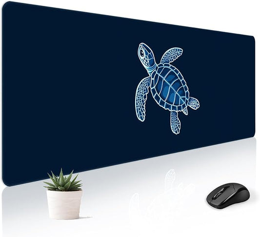 Mousepad Desk Mat Gaming Large Keyboard Cute Office Desktop Computer Laptop XXL Long Big Kawaii Aesthetic Girly Pretty Design Women Girl Gamer Oversized Wide 30x12'' Mousepad, Blue Turtle