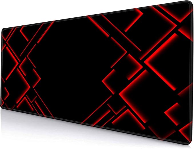 Large Mouse Pad Gaming, Black Extended Mousepad with Stitched Edges, Non-Slip Rubber Base Keyboard Mouse Mat Desk Pad for Work, Game, Office, Home, 31.5 x 11.8 in, Red Ray