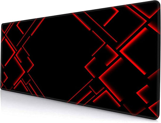 Large Mouse Pad Gaming, Black Extended Mousepad with Stitched Edges, Non-Slip Rubber Base Keyboard Mouse Mat Desk Pad for Work, Game, Office, Home, 31.5 x 11.8 in, Red Ray