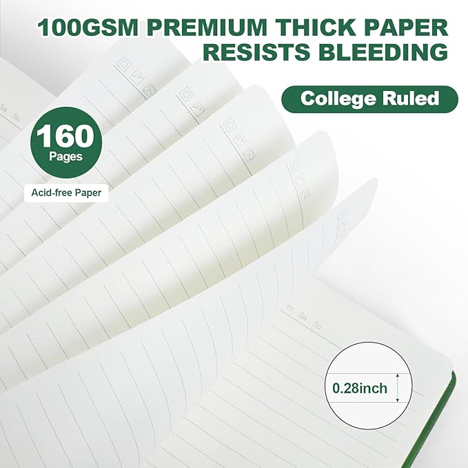 Lined Journal Notebooks for Writing, 100 GSM Thick Paper, 1 Pack Hardcover Notebooks, A5 College Ruled Notebook, Journaling Notebook for School/Travel/Office (Green- 1 Pack)