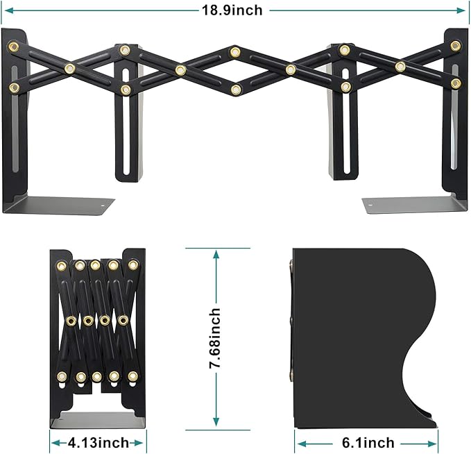 Olebes Adjustable Book Ends, Metal Non Skid Expandable Bookcase Bookend Stand Holder Book Storage Rack, Heavy Duty bookends for Shelf, Office Desk,Stationery (Black)