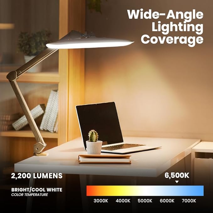 Neatfi XL 2,200 Lumens LED Task Lamp, 24W Super Bright Desk Lamp, 117 Pcs SMD LED, 4 Level Brightness, Dimmable, Task Light for Home, Office, Workbench (Non-CCT, Brown Wood)