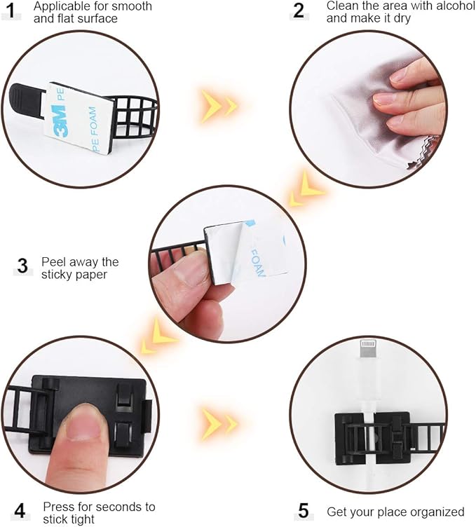 50Pcs Adjustable Adhesive Cable Management Clips, Nylon Cable Strap Ties Wire Clips Clamps Organizer with Strong Adhesive Tape, Extra Screw & Hole for Strong Fixation Home Office - 3.35 Inch Black