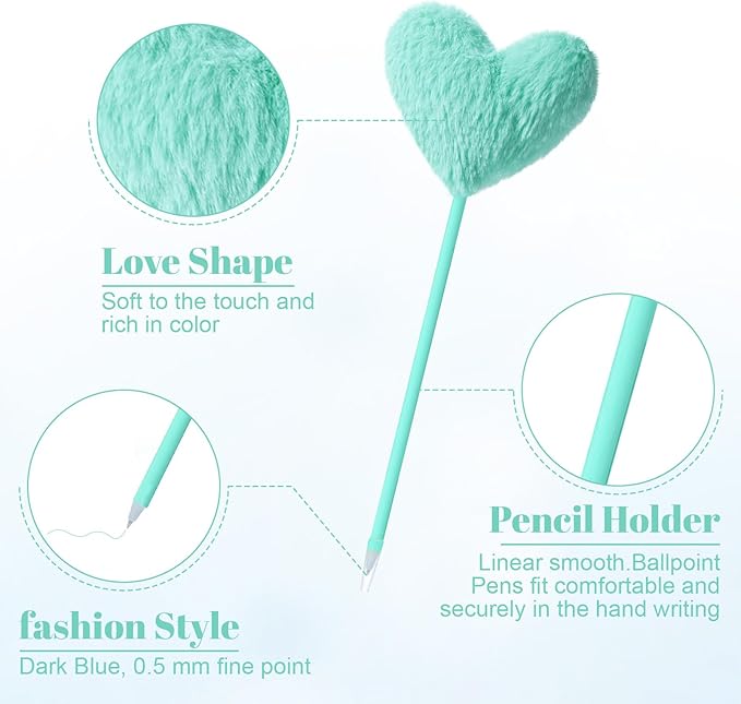 4 Pcs Pom Pom Ballpoint Pen, Cute Heart Shape Puffy Pens Fluffy Pen for Girls Women, Colorful Fluffy Ballpoint Pens for School, Office, Classroom Supplies