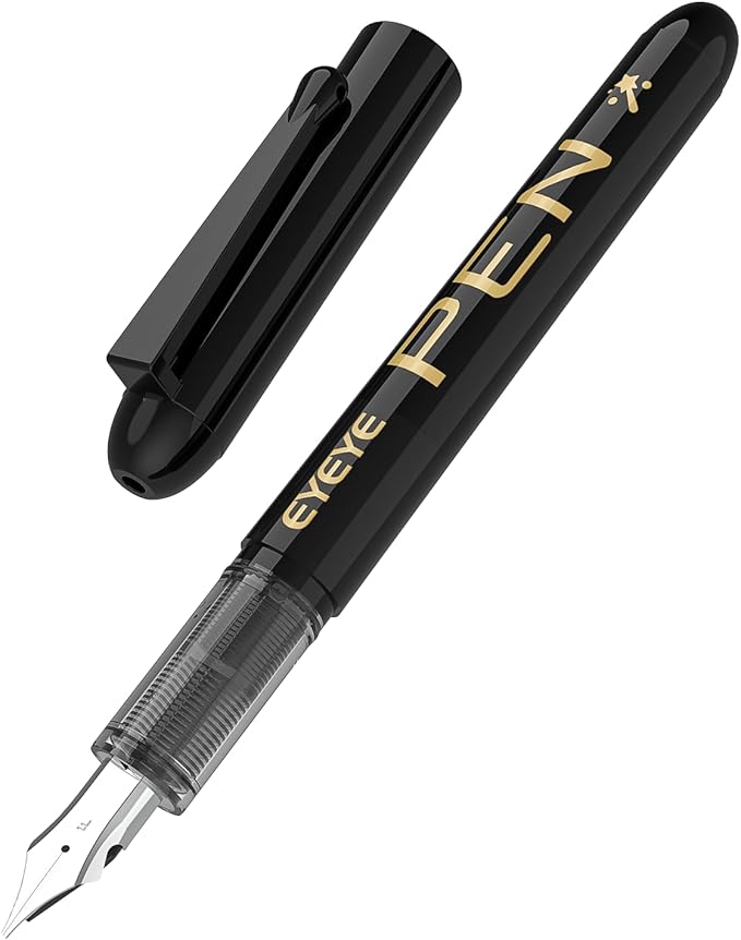 EYEYE Disposable Fountain Pens Fine Point, 4 Black 4 Blue Fountain Pens or Writing, Stainless Steel Nib, Smooth Writing for Journaling, Drafting, Sketching, Doodling & Office Supplies