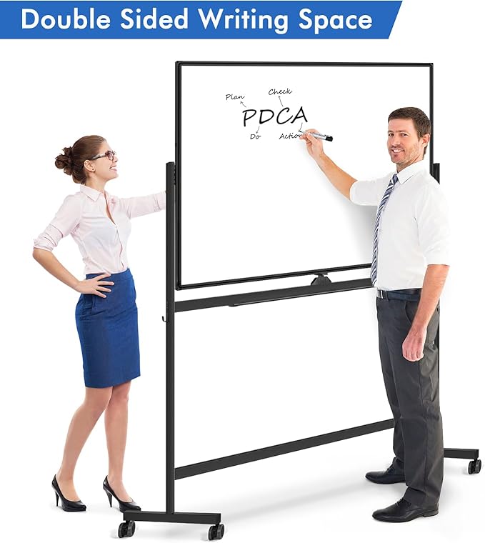 Large Rolling White Board, 48x36 in Double-Sided Mobile Whiteboard, maxtek Reversible Magnetic Dry Erase Board Easel Standing Whiteboard on Wheels School Supplies for Classroom Office and Home, Black