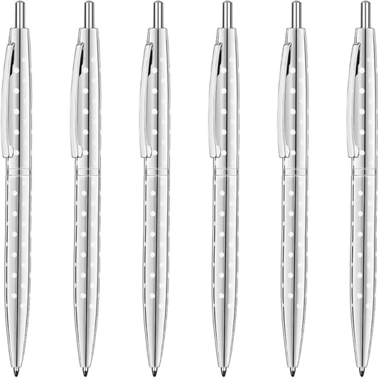 Unibene 6 Pack Cute Dot & Sliver Click Ballpoint Pens -1.0mm Medium Point Black Ink with 6 Stainless Steel Refills for Business Office Students Teachers Wedding Christmas ﻿