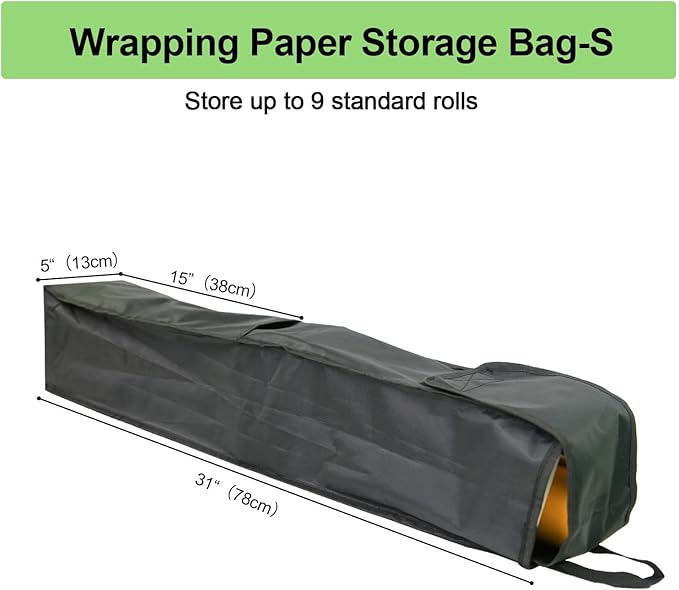 Newbob Wrapping Paper Organizer Storage, 31" Christmas Wrapping Paper Holder for 9 Standard Rolls, Waterproof Gift Wrap Storage Bag with Side Pocket & Handles