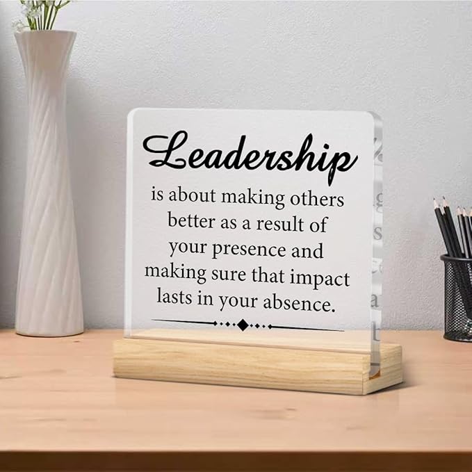 Leadership Gifts for Women Men, Appreciation Gifts for Leaders Managers Bosses, Inspirational Leadership Definition Clear Acrylic Desk Decor Decorative Sign for Office, 4 x 4 Inches
