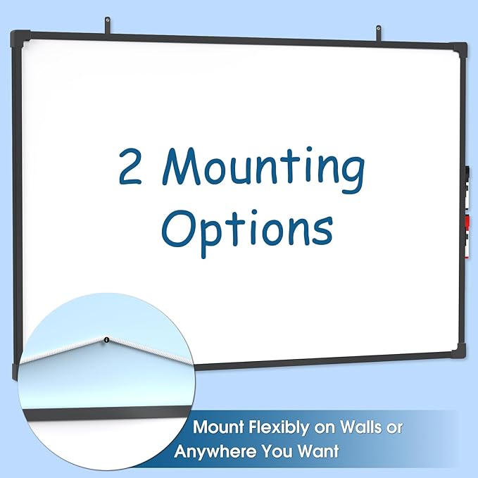 MaxGear Magnetic Dry Erase White Board, 36 X 24 Inches Double Sided Whiteboard, Black Aluminum Frame White Board for Wall, Hanging Planner Board with 2 Dry Erase Markers for School Office Home