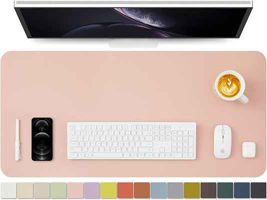 Leather Desk Mat - Non-Slip PU Pad for Office & Home - Organization Accessory - Ideal for Large Mouse Pad & Desk Mat (Pink, 36"x 17")