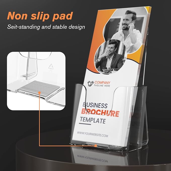MaxGear Brochure Holder 4x9 inch, Acrylic Literature Holder Plastic Brochure Holder Pamphlet Holder Flyer Holder Rack Card Holder Literature Holders Plastic Display Stand, Desk or Wall Mount, 2 Pack