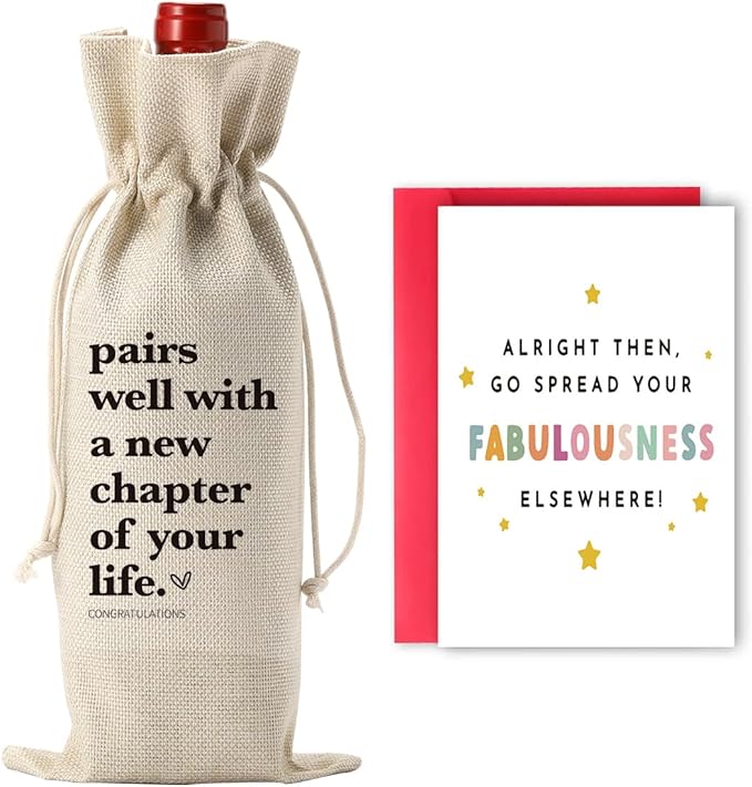 New Chapter Wine Bag with Good Luck card New Beginnings Gifts for Women Men Farewell Gifts for Friends Going Moving Away Gifts for Coworkers Retirement Wine Bag Card Set