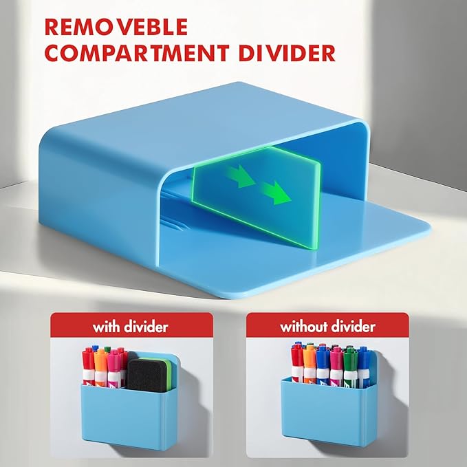 BEYGORM 2 Pack Plastic Magnetic Pen Holder for Refrigerator, Dry Erase Marker Holder for Whiteboard，Magnet School Locker Organizer Accessories, Pencil Cup, Pen Caddy, Classroom Organization(Blue)