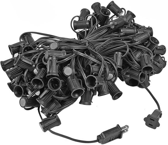 Novelty Lights C9 Light Stringer, 100 Feet Magnetic Socketed Holiday Light String, Black Wire with 12 Inch Spacing, E17 Sockets, for Indoor or Outdoor Steel Surfaces