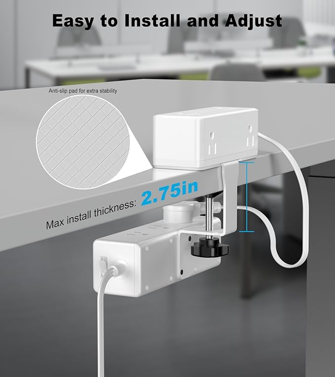 Dual Layer Desk Clamp Power Strip, 19 in 1 Desktop Edge Mount Surge Protector with 4 USB Ports(2 USB-C) & 15 AC Outlets, Ultra Thin Flat Plug & 5FT Power Cord for Office Home(ETL Listed)