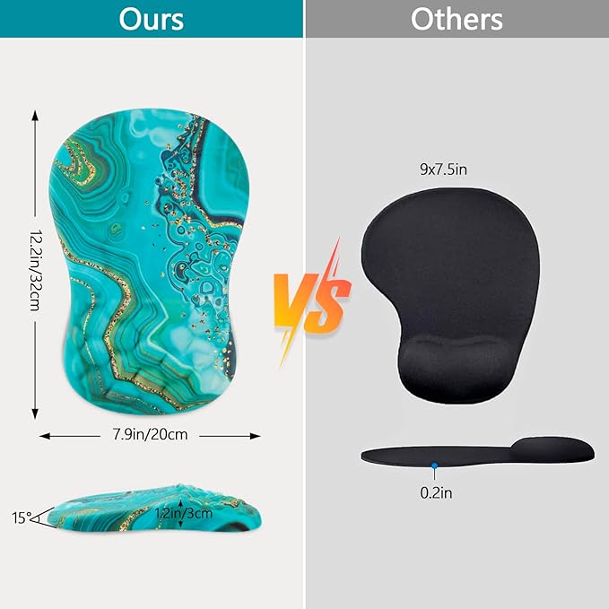 Mouse Pad Wrist Support, Ergonomic Mouse Pad with Wrist Rest, Comfortable Computer Mouse Pad for Laptop, Pain Relief Mousepad with Non-Slip PU Base Green