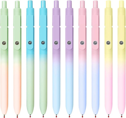 Gel Pens, 10 Pcs Black Ink Pens for Women, 0.7mm Medium Point Smooth Writing Pens with Silicone Grip, High-End Series Metal Clip Retractable Pens for Journaling Note Taking (10 Pcs Pastel)