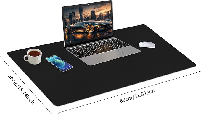 Leather Desk Mat, 31.5"×15.7" Desk Matt for Desktop, Waterproof Keyboard Pad, Computer Mats for Desktop, Large Mouse Pad, Non-Slip Computer Mat for Office Home - Black