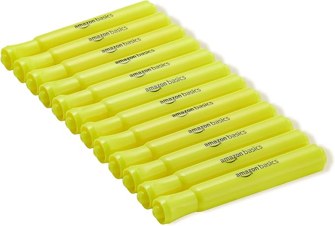 Amazon Basics Highlighters 12 Pack, Yellow Colors, Chisel Tip,Bible Highlighter,Office and School Supplies