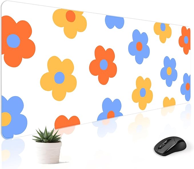 Mousepad Desk Mat Gaming Large Keyboard Cute Office Desktop Computer Laptop XXL Long Big Kawaii Aesthetic Girly Pretty Design Women Girl Gamer Oversized Wide 30x12'' Mousepad, Color Flower