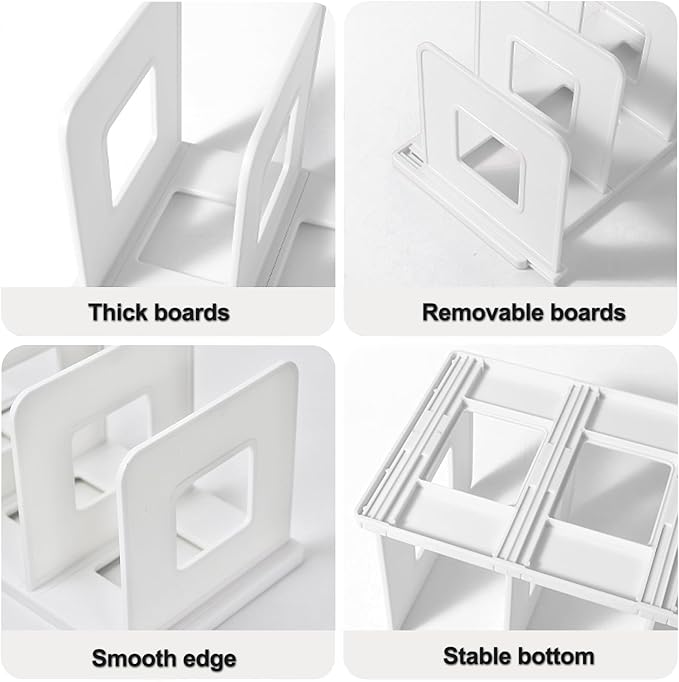 Lemical 4 Section Divider File Folder Holder Desk Book Organizer Desktop Bookshelf File Organizer Portable Plastic Kitchen Under Sink Organizer Pot Rack Handbag Sorter (White)