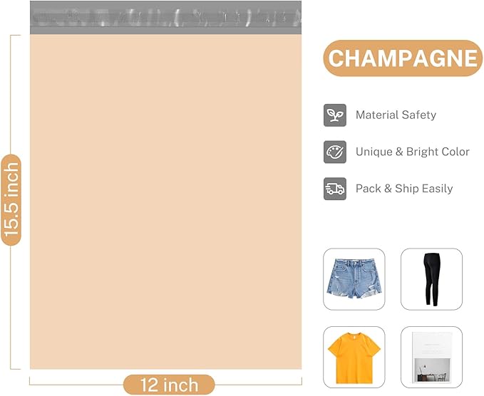 Metronic Poly Mailers 12x15.5 Pastel Beige Brown, 500 Pack, Large Self-Seal Shipping Bags for Clothing, Clothes, Small Business, Packaging Bags, Mailing Bags, Custom Designer Poly Mailers
