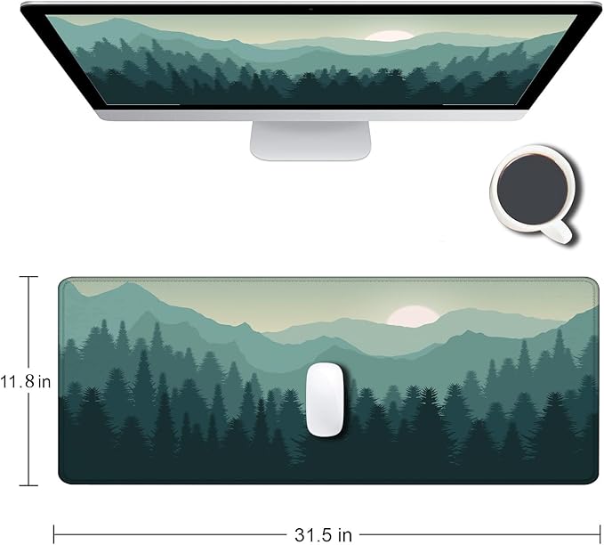 Mouse Pad Gaming, Large Mouse Pads for Desk, Keyboard Mouse Mat Desk Pad, Non-Slip Rubber Base with Stitched Edges Mousepad, 31.5x11.8 inch Abstract Landscape Mountain