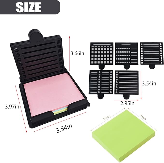 2025 New Sticky Note Stencil, Sticky Note Holder with Five Templates, Suitable for 3x3 Inch Sticky Notes, Perfect for to-Do Lists, Home, Office, Reusable Sticky Notes Dispenser (Black 5 Templates)