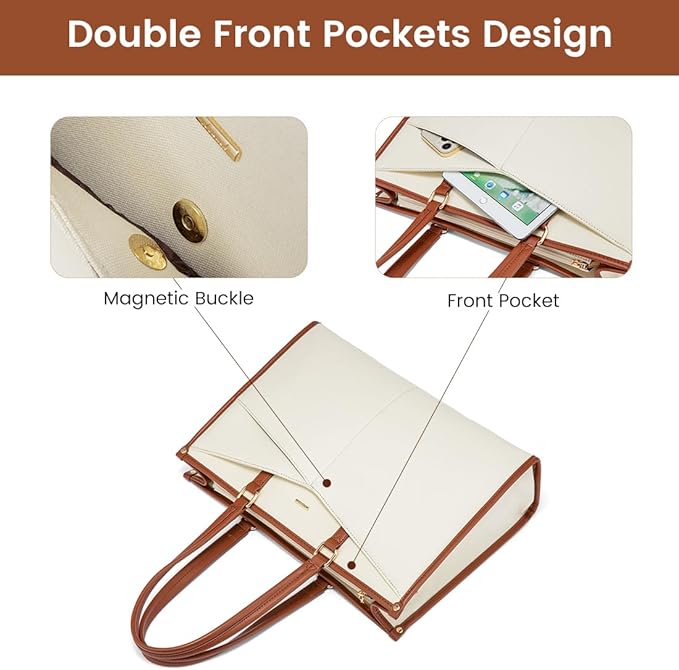 LOVEVOOK Laptop Bag for Women, 15.6 inch Laptop Tote Work Bag Cancas Casual Handbag for Travel Lightweight Shoulder Bag,Brown Beige