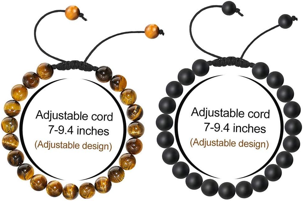M MOOHAM Natural Stone Bracelets for Men - 8mm Tiger Eye | Matte Agate | Lava Rock Bracelets for Men Teen Boys Gifts Birthday Anniversary Christmas Gifts for Men Teens